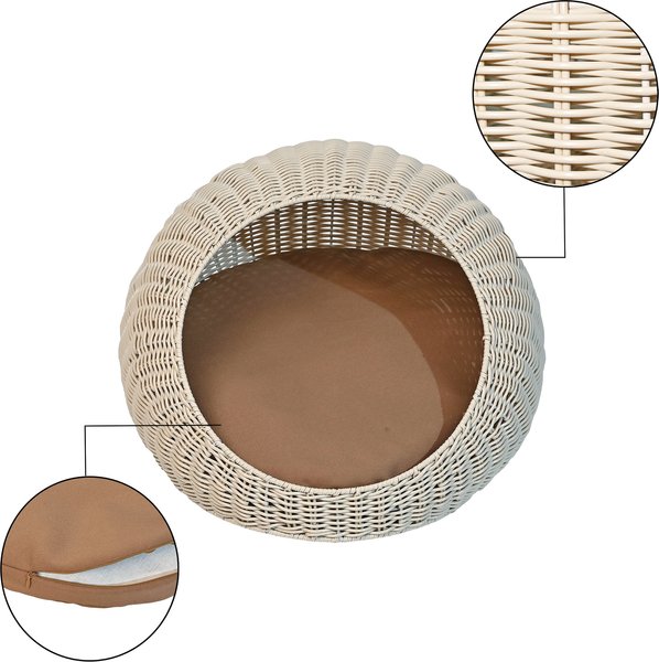 THE LICKER STORE Flora Modern Circular Faux Wicker Cat Bed with Removable Cover, Medium