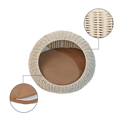 Show full view: THE LICKER STORE Flora Modern Circular Faux Wicker Cat Bed with Removable Cover, Medium, White slide 6 of 7