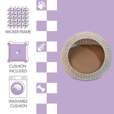 Show full view: THE LICKER STORE Flora Modern Circular Faux Wicker Cat Bed with Removable Cover, Medium, White slide 4 of 7