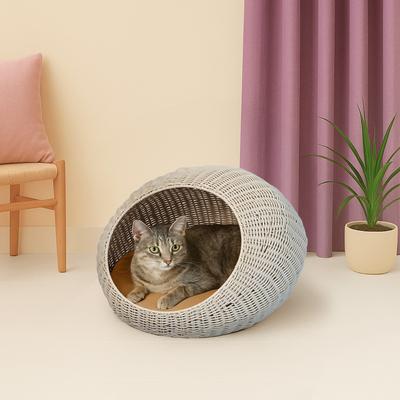Show full view: THE LICKER STORE Flora Modern Circular Faux Wicker Cat Bed with Removable Cover, Medium, White slide 3 of 7
