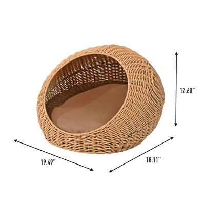 Show full view: THE LICKER STORE Flora Modern Circular Faux Wicker Cat Bed with Removable Cover, Medium, Natural slide 4 of 6