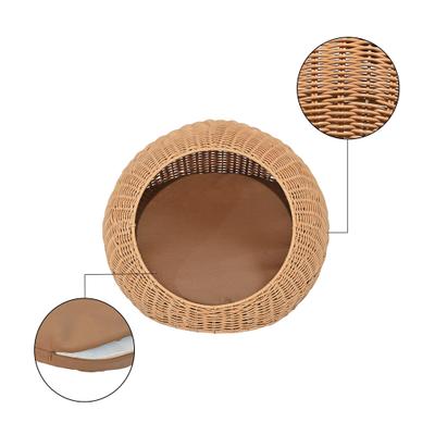 Show full view: THE LICKER STORE Flora Modern Circular Faux Wicker Cat Bed with Removable Cover, Medium, Natural slide 5 of 6