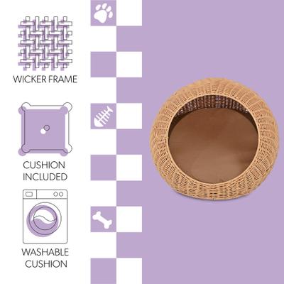 Show full view: THE LICKER STORE Flora Modern Circular Faux Wicker Cat Bed with Removable Cover, Medium, Natural slide 3 of 6