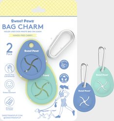 Sweet Paws Bag Charm Hands-Free Used Dog Poop Bag Carrier, Azure & Sea Glass, 2 count