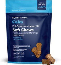 Honest Paws Full Spectrum Hemp Oil Soft Chews Chicken Flavored Calming Supplement for Dogs, 30 count