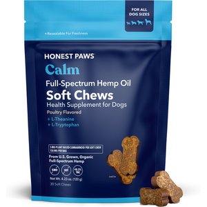 Honest Paws Full Spectrum Hemp Oil Soft Chews Chicken Flavored Calming Supplement for Dogs, 30 count