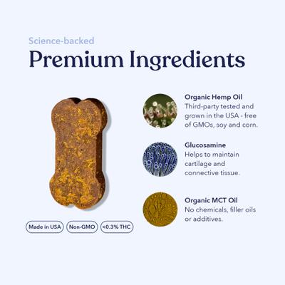 Show full view: Honest Paws Full-Spectrum Hemp Oil Soft Chews Mobility Blend Chicken Flavored Joint Supplement for Dogs, 30 count slide 4 of 9