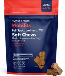 Honest Paws Full-Spectrum Hemp Oil Soft Chews Mobility Blend Chicken Flavored Joint Supplement for Dogs, 30 count