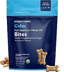 Honest Paws Full-Spectrum Hemp Oil Bites Peanut Butter Flavored Calming Chew Supplement for Dogs, 30 count