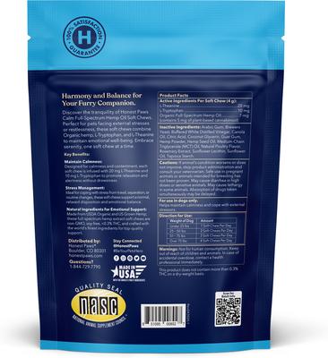 Show full view: Honest Paws Full Spectrum Hemp Oil Soft Chews Chicken Flavored Calming Supplement for Dogs, 30 count slide 6 of 9
