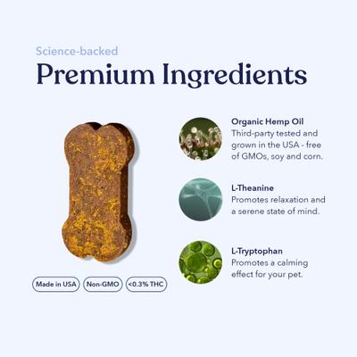 Show full view: Honest Paws Full Spectrum Hemp Oil Soft Chews Chicken Flavored Calming Supplement for Dogs, 30 count slide 4 of 9