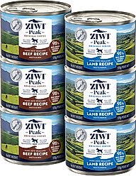ZIWI Peak Variety Pack Adult Grain-Free Beef, Lamb Pate Canned Dog Food, 6-oz can, case of 6