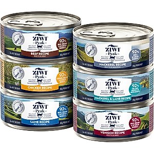 ZIWI Peak Beef, Chicken, Lamb, Mackerel & Lamb, Mackerel, Venison Variety Pack Grain-Free Canned Cat Food, 3-oz can, case of 6