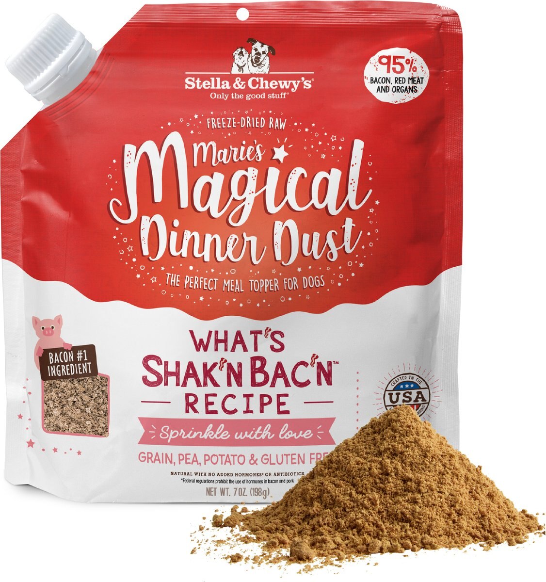Stella & Chewy's Marie's Magical Dinner Dust What's Shak'n Bac'n Recipe Freeze-Dried Raw Dog Food Topper, 7-oz bag