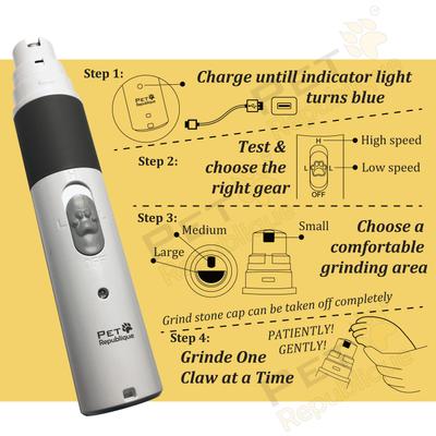 Show full view: Pet Republique Small Nail Clipper & Grinder Rechargeable & Quite 2-Speed Dog Nail Trimmer Kit slide 5 of 8