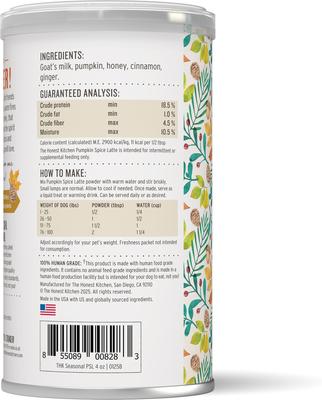 Show full view: The Honest Kitchen Instant Pumpkin Spice Latte for Dogs, 4-oz jar slide 3 of 11