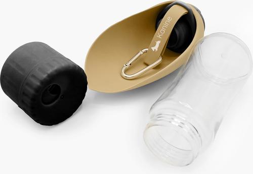 Show full view: Kanine Portable Dog Water Bottle with Feeder, Camel/Black slide 7 of 7