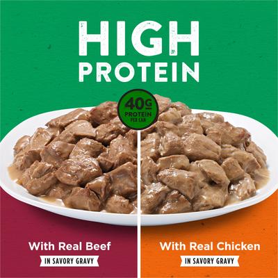 Show full view: Dog Chow High Protein Variety Pack Chicken & Beef in Savory Gravy Canned Dog Food, 13-oz can, case of 12 slide 4 of 12