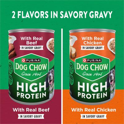 Show full view: Dog Chow High Protein Variety Pack Chicken & Beef in Savory Gravy Canned Dog Food, 13-oz can, case of 12 slide 3 of 12
