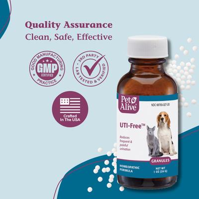 Show full view: PetAlive UTI-Free Homeopathic Medicine for Urinary Tract Infections UTI for Dogs & Cats, 1-oz jar slide 8 of 11
