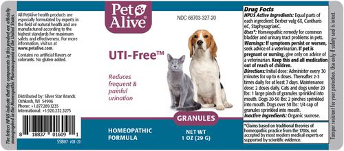 Show full view: PetAlive UTI-Free Homeopathic Medicine for Urinary Tract Infections UTI for Dogs & Cats, 1-oz jar slide 10 of 11