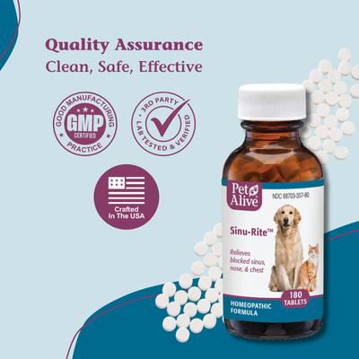 Show full view: PetAlive Sinu-Rite Homeopathic Medicine for Allergies for Dogs, 180 count slide 8 of 11