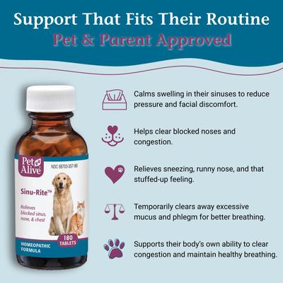 Show full view: PetAlive Sinu-Rite Homeopathic Medicine for Allergies for Dogs, 180 count slide 4 of 11