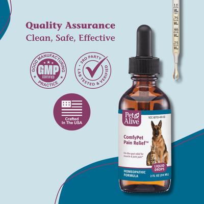 Show full view: PetAlive ComfyPet Homeopathic Medicine for Pain for Cats & Dogs, 2-fl oz bottle slide 8 of 11