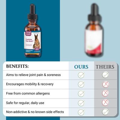 Show full view: PetAlive ComfyPet Homeopathic Medicine for Pain for Cats & Dogs, 2-fl oz bottle slide 6 of 11