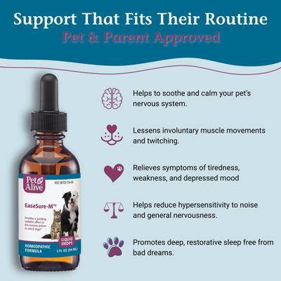 Show full view: PetAlive EaseSure-M Homeopathic Medicine for Anxiety for Dogs & Cats, 2-fl oz bottle slide 4 of 10
