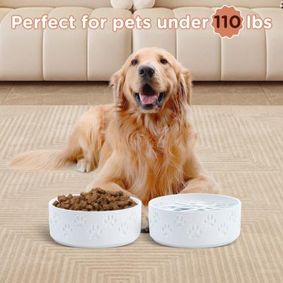 Show full view: SpunkyJunky Ceramic Non-Slip Paw Print Dog Bowls, 2 count, White, 7.6 cup slide 7 of 7