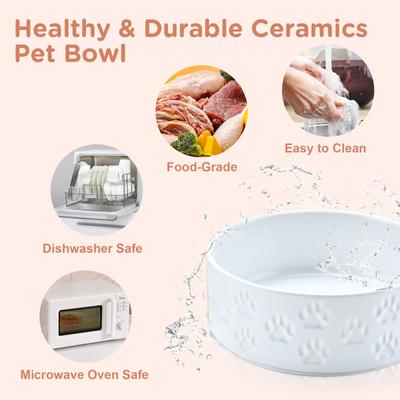 Show full view: SpunkyJunky Ceramic Non-Slip Paw Print Dog Bowls, 2 count, White, 7.6 cup slide 6 of 7
