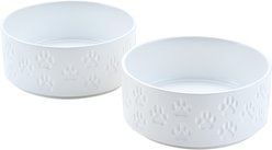 SpunkyJunky Ceramic Non-Slip Paw Print Dog Bowls, 2 count, White, 7.6 cup