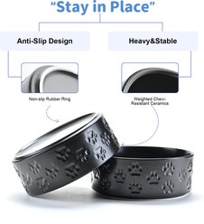 SpunkyJunky Ceramic Non-Slip Paw Print Dog Bowls, 2 count, Black, 5.3 cup slide 2 of 6