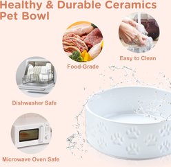 SpunkyJunky Ceramic Non-Slip Paw Print Dog Bowls, 2 count, White, 1.7 cup slide 2 of 6