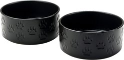 SpunkyJunky Ceramic Non-Slip Paw Print Dog Bowls, 2 count, Black, 3.6 cup