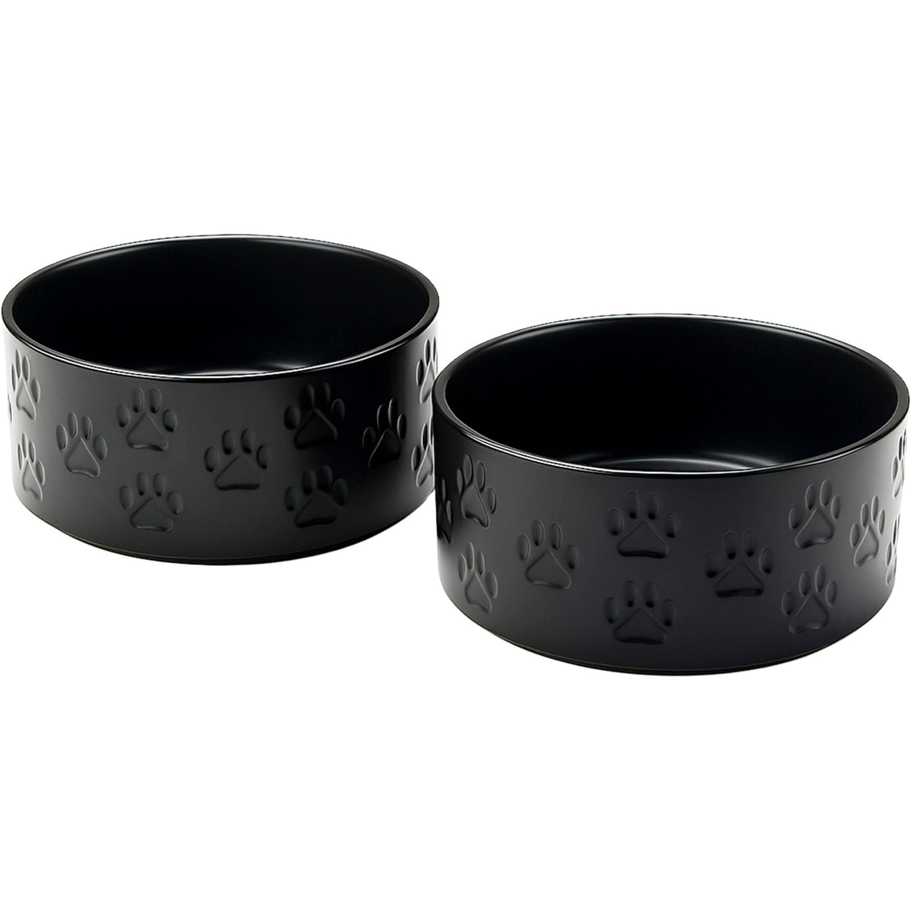 SpunkyJunky Ceramic Non-Slip Paw Print Dog Bowls, 2 count, Black, 3.6 cup
