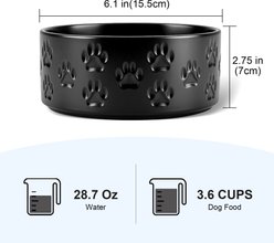 SpunkyJunky Ceramic Non-Slip Paw Print Dog Bowls, 2 count, Black, 3.6 cup slide 2 of 6