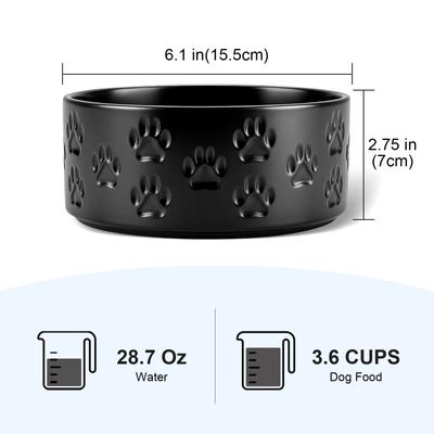 Show full view: SpunkyJunky Ceramic Non-Slip Paw Print Dog Bowls, 2 count, Black, 3.6 cup slide 2 of 6