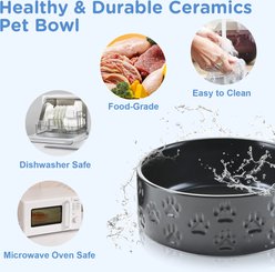 SpunkyJunky Ceramic Non-Slip Paw Print Dog Bowls, 2 count, Black, 1.7 cup slide 2 of 6