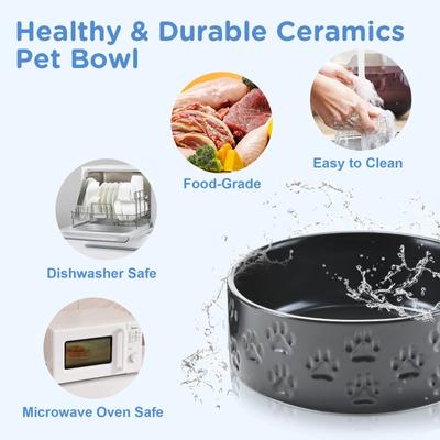 Show full view: SpunkyJunky Ceramic Non-Slip Paw Print Dog Bowls, 2 count, Black, 1.7 cup slide 6 of 7