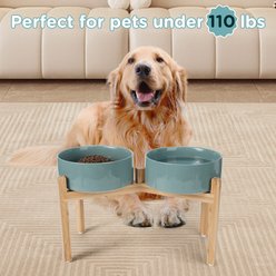 SpunkyJunky Ceramic & Bamboo Non-Slip Elevated Dog Bowls, 2 count, Dark Green, 7.6 cup slide 2 of 7