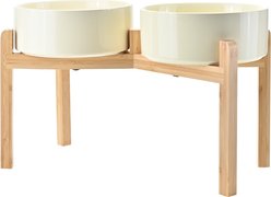 SpunkyJunky Ceramic & Bamboo Non-Slip Elevated Dog Bowls, 2 count, Beige, 7.6 cup slide 1 of 7