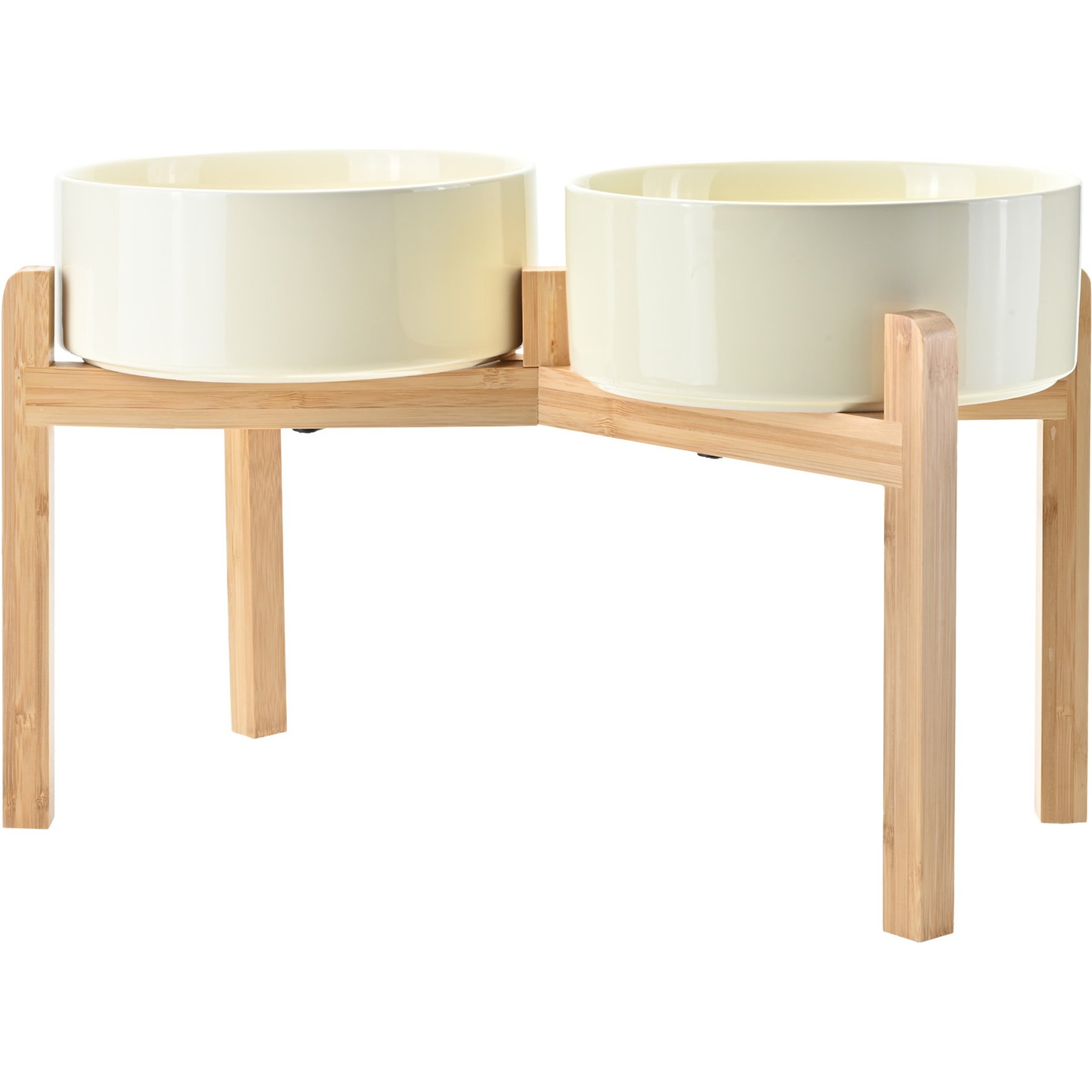 SpunkyJunky Ceramic & Bamboo Non-Slip Elevated Dog Bowls, 2 count, Beige, 7.6 cup