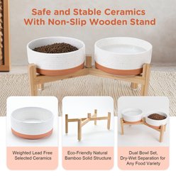 SpunkyJunky Ceramic & Bamboo Non-Slip Elevated Dog Bowls, 2 count, Pattern White, 5.3 cup slide 2 of 7