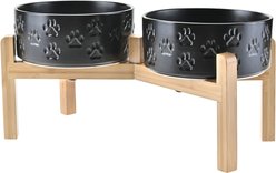 SpunkyJunky Ceramic & Bamboo Non-Slip Elevated Dog Bowls, 2 count, Paw Black, 5.3 cup slide 1 of 7