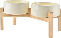 SpunkyJunky Ceramic & Bamboo Non-Slip Elevated Dog Bowls, 2 count, Beige, 5.3 cup slide 1 of 7