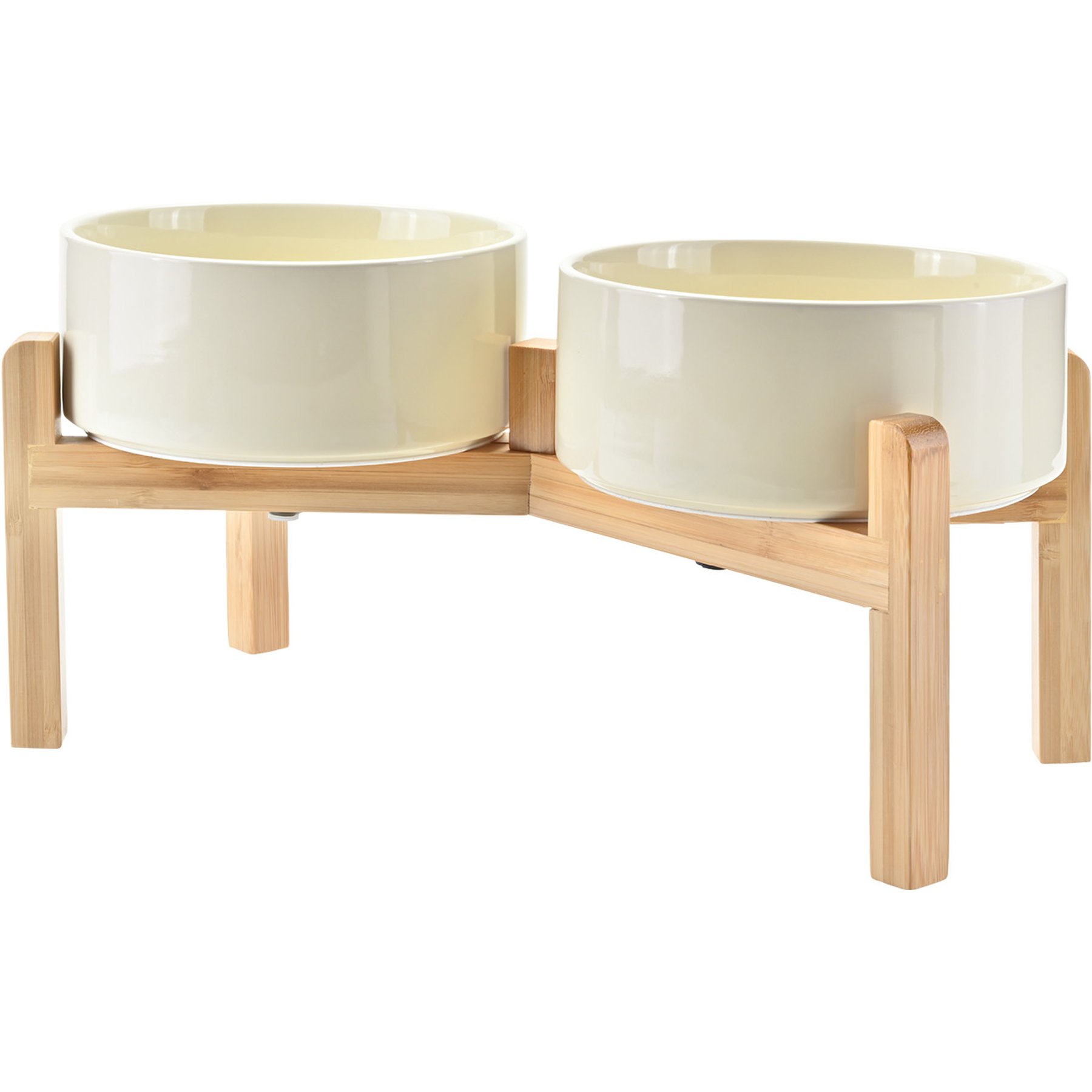 SpunkyJunky Ceramic & Bamboo Non-Slip Elevated Dog Bowls, 2 count, Beige, 5.3 cup