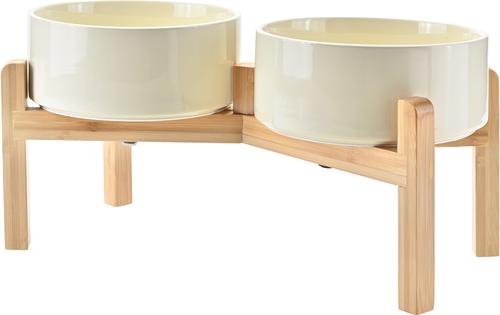 SpunkyJunky Ceramic & Bamboo Non-Slip Elevated Dog Bowls, 2 count, Paw Black, 3.6 cup