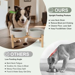SpunkyJunky Ceramic & Bamboo Non-Slip Elevated Dog Bowls, 2 count, Grey, 5.3 cup slide 2 of 7